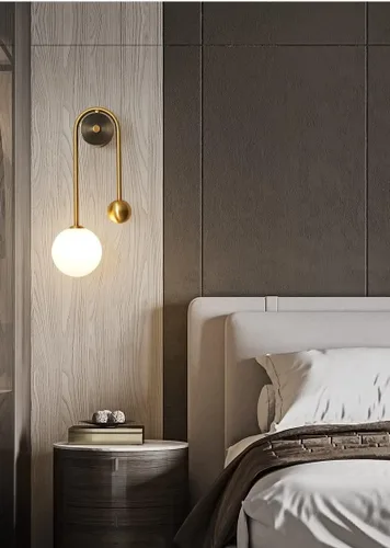 Vista 2 de Lámpara de pared LED moderna, apliques de bola de cristal, pantalla dorada y blanca, para sala de estar, cocina, pasillo, iluminación decorativa