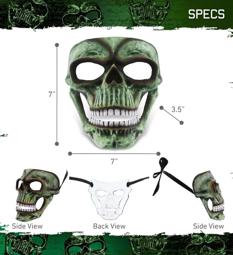 Vista 2 de Máscara de esqueleto, disfraz de calavera Steampunk, accesorio de disfraz de cara completa para Halloween, fiestas y eventos de terror