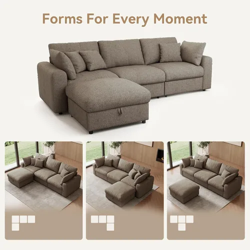 Vista 7 de WorthFurni Sofás seccionales Cloud de 110 pulgadas para sala de estar, sofá modular con asiento profundo, sofá convertible en forma de L con otomana