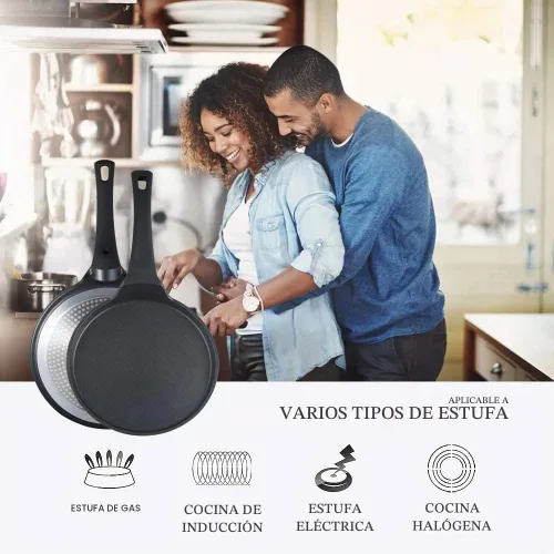Vista 5 de S·KITCHN Sartén Antiadherente para Crepes, Sartén para Dosa Tawa Omelette Tortillas Panqueques Crujientes, Plancha para Panqueques, SIN PFOA