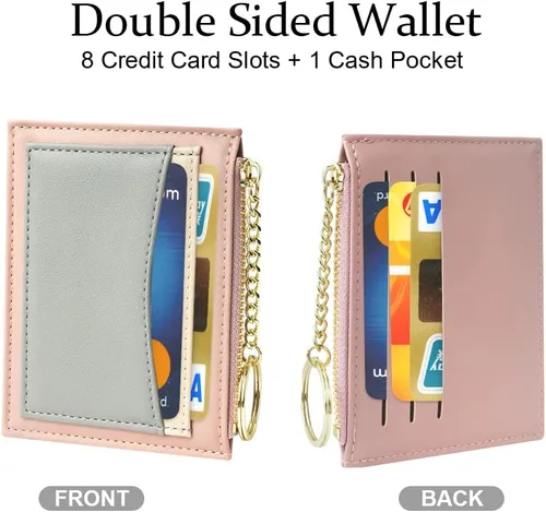 Vista 67 de URAQT Cartera para tarjetas de crédito, cartera minimalista de cuero delgado con cremallera, mini protector de tarjeta de crédito, llavero bolsillo