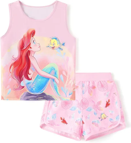 Vista 16 de Disney Stitch, Frozen, Minnie Mouse, Princesa, Winnie Tank Top+Shorts Dolphin para niñas, conjunto deportivo de entrenamiento de verano