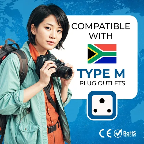 Vista 5 de OREI Adaptador de enchufe universal 2 en 1 tipo M para Sudáfrica y más