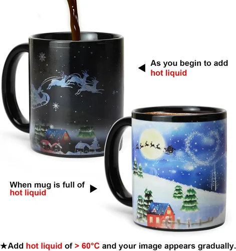 Vista 5 de Taza mágica que cambia de color de 12 onzas, taza de café navideña con caja de regalo para mujeres, hombres y niños