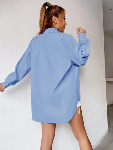 Vista 2 de SheIn Blusa casual de manga larga con botones y hombros caídos para mujer