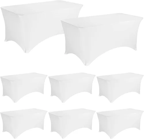 Vista 29 de Paquete de 2 manteles rectangulares de elastano de 6 pies, lavables, resistentes a las arrugas, para mesas plegables, bodas, fiestas, cumpleaños