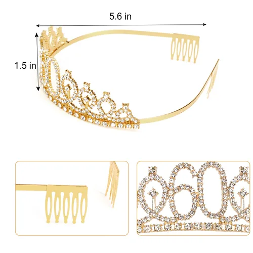 Vista 3 de Banda y tiaras de 60 cumpleaños para mujer, decoraciones de cumpleaños 60 para mujer, fabulosa banda y corona para mujeres de 60 años y fabulosos