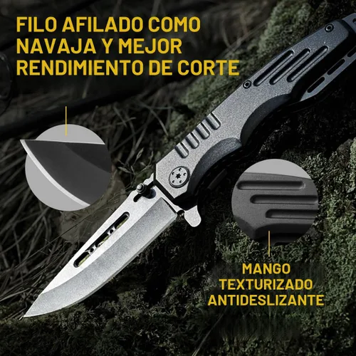 Vista 8 de Navaja de bolsillo con bloqueo de seguridad - Hoja afilada de 3.4 pulgadas - Cuchillo táctico plegable con mango de aluminio - Herramienta ideal