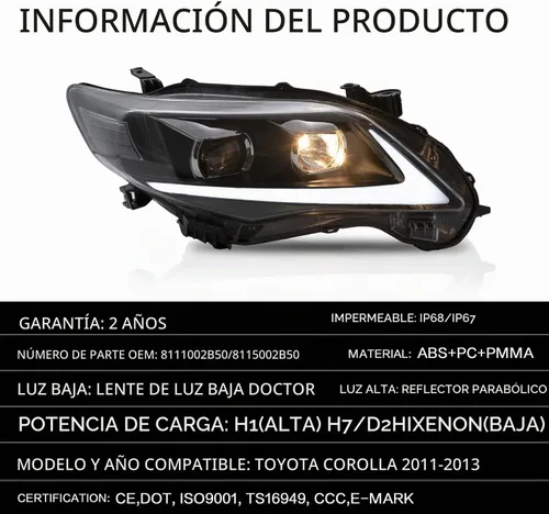 Vista 8 de VLAND Compatible con el conjunto de faros delanteros Toyota Corolla 2011 2012 2013 (no para modelos COROLLA LE)
