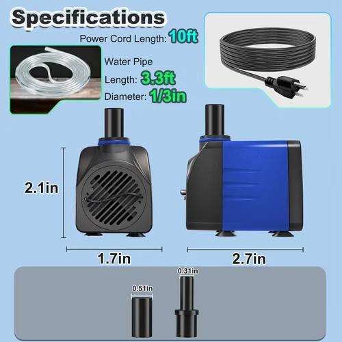 Vista 5 de Bomba azul sumergible de cable para exteriores de 160 GPH de 10 pies