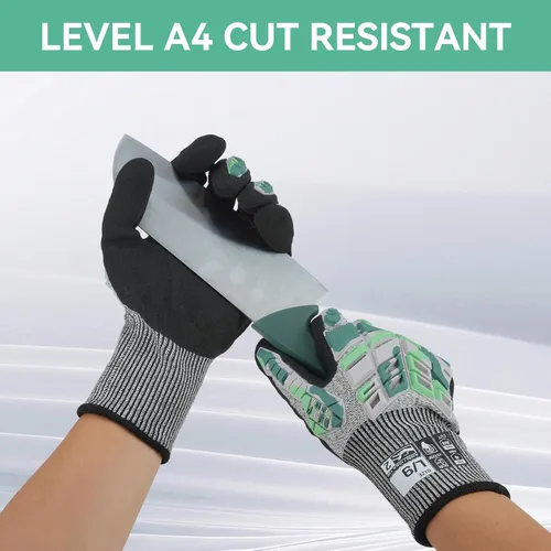 Vista 4 de Guantes de trabajo de seguridad Graloky, guantes de impacto para hombres y mujeres, guantes resistentes a cortes antideslizantes de trabajo pesado