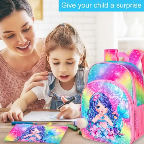 Vista 6 de CCJPX Mochila de 3 piezas para niñas, 16 pulgadas con lentejuelas y unicornio para niños y lonchera para jardín de infantes, Classic