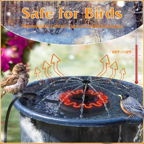 Vista 5 de Calentador de baño para pájaros para exteriores con bomba de agua, descongelador para baños de pájaros con control termostático y cable de 3.3 pies