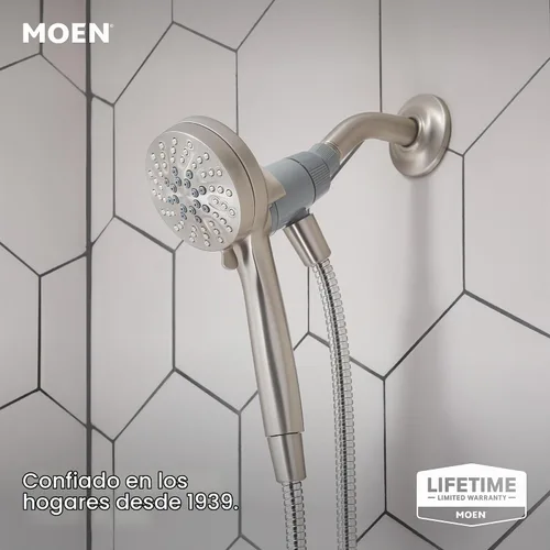 Vista 2 de Moen Engage Magnetix Níquel cepillado resistente a manchas de 3.5 pulgadas, cabezal de ducha de mano desmontable de seis funciones con sistema
