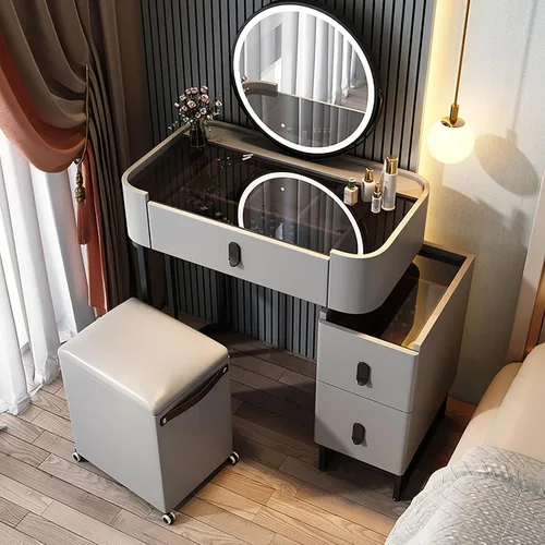 Vista 15 de Vanity Desk with Mirror and Drawers, White Vanity with Mirror, Wooden Makeup Desk for Bedroom Dressing Room, with Adjustable Brightness Mirror,Dark