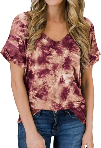 Vista 12 de Miholl Camiseta holgada, informal, de manga corta, con cuello en V, para mujer Blanco (02 White)