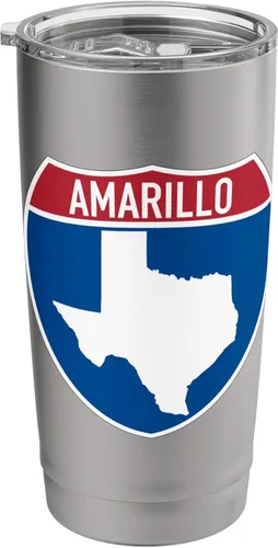 Vista 9 de Amarillo Texas TX Interstate Highway Vacation Souvenir - Vaso aislado de acero inoxidable