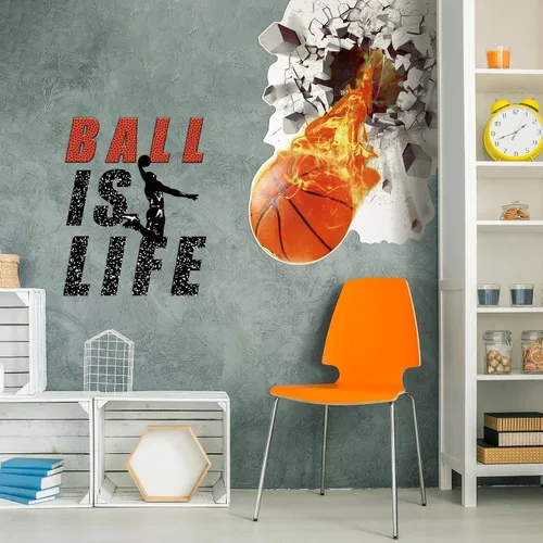 Vista 5 de Gersoniel Decoración de pared de baloncesto de 18 x 38 pulgadas, autoadhesiva, removible, 3D, calcomanías de pared de baloncesto para niños