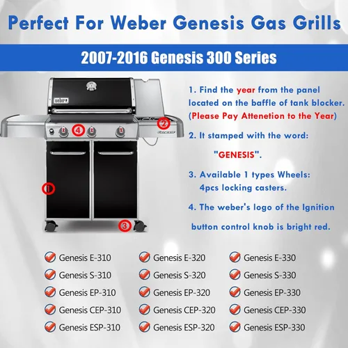 Vista 3 de Genesis E-310 7524 Rejillas de repuesto para Weber Genesis 300 Rejillas de gas Genesis E310 E-310 E-320 E-330 S-310 S-330 S-320 CE-310 CE-330