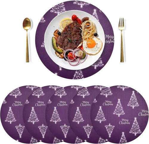 Vista 3 de Trees Christmas Purple Dining Room Table Placemats, Non Slip Washable Dinner Mat for Kitchen Table one sizex4