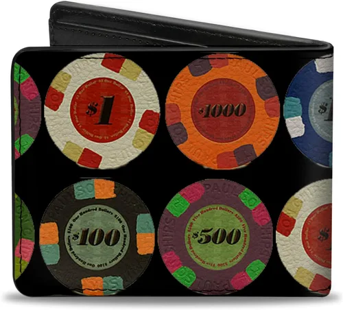 Vista 2 de Buckle-Down Billetera plegable de PU para hombre, fichas de póquer 1, multicolor, 4.0" x 3.5", Varios