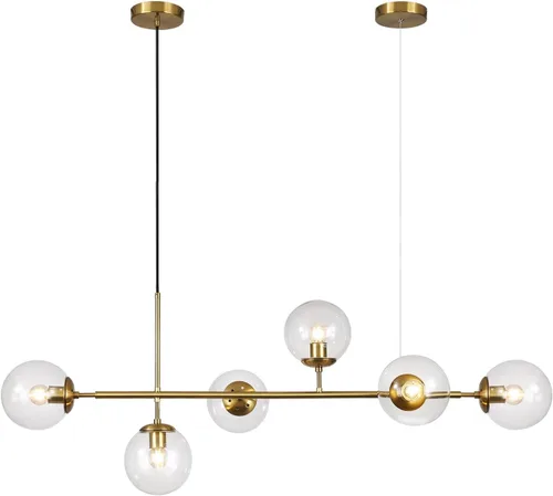 Vista 13 de KCO Lighting Lámpara de Araña Sputnik Moderna de Globo de 6 Luces Latón Dorado Lámpara de Araña Colgante Lineal Iluminación de Cristal Ahumado