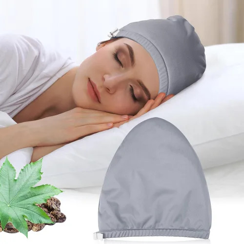 Vista 8 de Paquete de aceite de ricino para la cabeza, elástico y reutilizable, de algodón orgánico para mujeres que duermen, doble capa impermeable