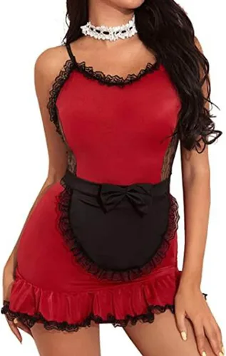 Vista 2 de wodceeke Disfraz de sirvienta para mujer, juego de roles, cosplay, lencería de encaje, conjunto de lencería francesa