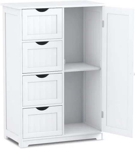 Vista 11 de Giantex Gabinete de Almacenamiento de Baño con Cajones - Organizador de Almacenamiento de 4 Cajones con Armario, Estante Ajustable, Dispositivo