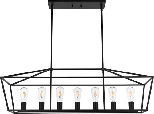 Vista 10 de Lámpara moderna de 5 luces para isla de cocina en acabado dorado, lámpara colgante industrial con marco de metal para comedor, vestíbulo, cafetería