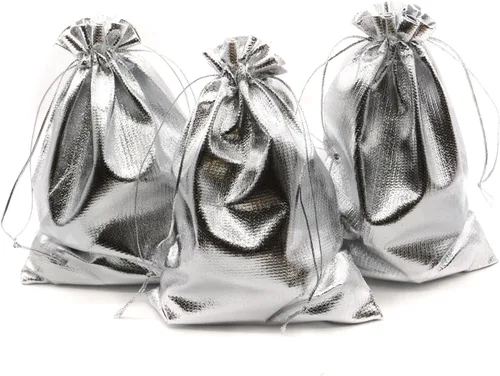 Vista 6 de Paquete de 100 bolsas de organza doradas resistentes de 3.54"x4.72" con cordón para joyería, boda, fiesta, Navidad, favor, regalo, dulces, chocolate