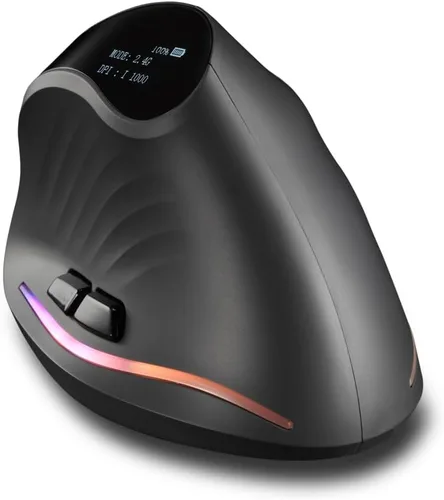 Vista 2 de zelotes Ratón vertical inalámbrico Bluetooth con pantalla, recargable, modo dual (BT 5.0/3.0 + receptor USB 2.4G), 4000 DPI (5 niveles ajustables)