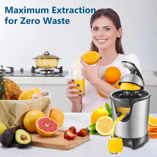 Vista 4 de JUSANTE Exprimidor de cítricos, máquina de exprimidor de naranja, Exprimidor de pomelo de lima manos libres de acero inoxidable, Exprimidor