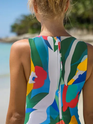 Vista 2 de WDIRARA Traje de baño de una pieza con estampado tropical para mujer