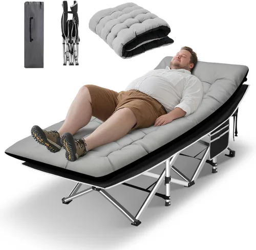 Vista 12 de HABUTWAY Catre de campamento, catre portátil para adultos, catre para dormir de 28 pulgadas de ancho, carga máxima de 600 libras con colchón grueso
