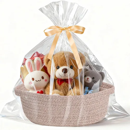 Vista 2 de Cesta para regalos vacía, pequeña cesta tejida con bolsas y cintas, cestas de juguetes para bebé con asas, contenedor de almacenamiento de mimbre