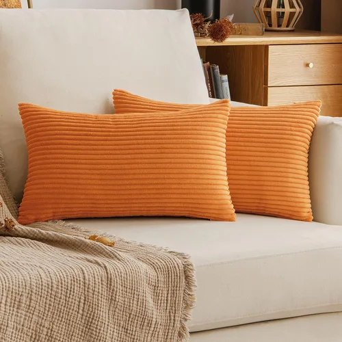 Vista 44 de EMEMA Fundas de Cojines Decorativos de Pana Suave a Rayas Cuadradas, Fundas de Almohadas de Primavera para Sofá, Dormitorio, Silla, Automóvil 16 x