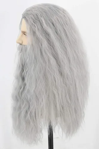 Vista 7 de Pelucas y barba para hombre, peluca larga de disfraz de Halloween gris