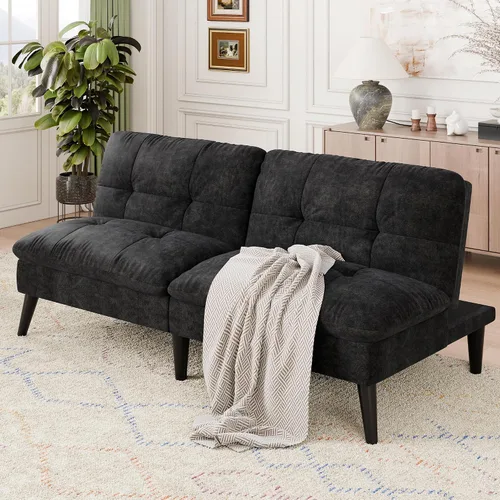 Vista 3 de Vongrasig Sofá cama futón de terciopelo con respaldo ajustable, sofá cama plegable convertible pequeño, sofá cama moderno para sala de estar