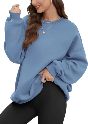 Vista 3 de ATHMILE Sudadera de gran tamaño para mujer, cuello redondo, forro polar, manga larga, sudaderas con capucha, tops de otoño, ropa de moda 2023