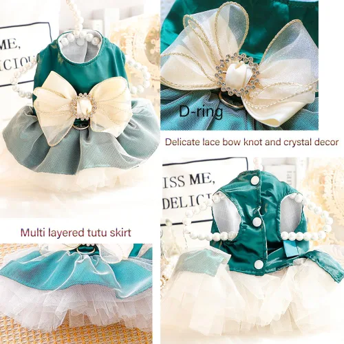 Vista 29 de ANIAC Daisy Vestidos para Perros Pequeños Hembra con Anillo para Correa, Nudo de Lazo Vestido de Boda para Cachorra, Traje de Gato de San Valentín