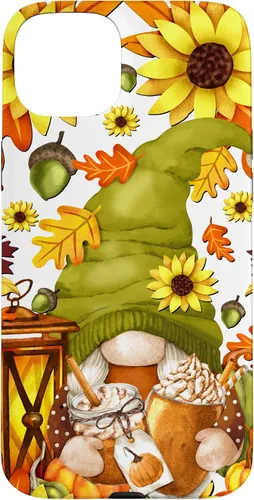 Vista 8 de iPhone 15 Hello Fall Gnomo para mujer, diseño de hojas de otoño, diseño de calabaza