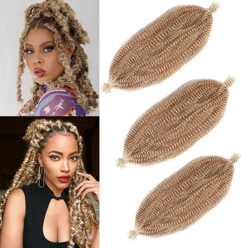 Vista 28 de Cabello de Envoltura Pre-Esponjado de 8 Pulgadas, 3 Paquetes, Cabello Afro Twist Pre-Separado Elástico para Locs, Cabello Afro Twist Negro Natural