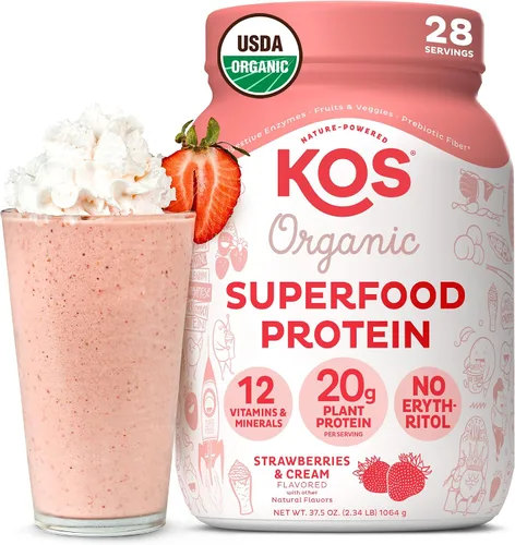Vista 24 de KOS Proteína en polvo a base de plantas, muffin de arándano - Superalimento de proteína de guisantes orgánico con mezcla de espirulina y apoyo
