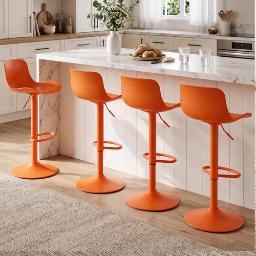 Vista 7 de LSSBOUGHT Taburetes de bar, taburetes de bar giratorios de altura de mostrador con respaldo de carcasa de plástico, sillas de bar ajustables Naranja
