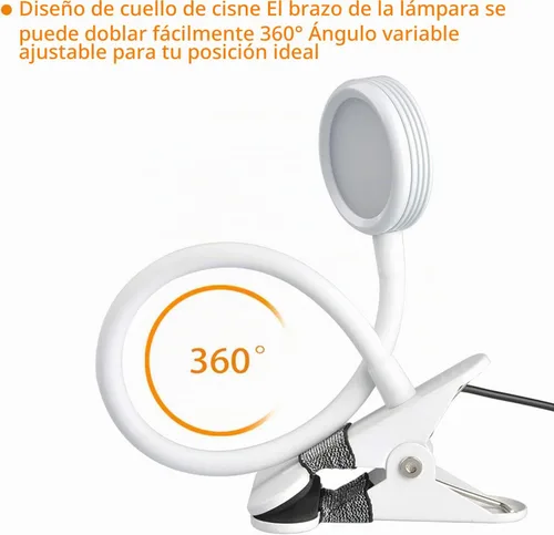Vista 8 de LEPOWER Luz de clip, lámpara de lectura de libros para escritorio, cabecera Blanco