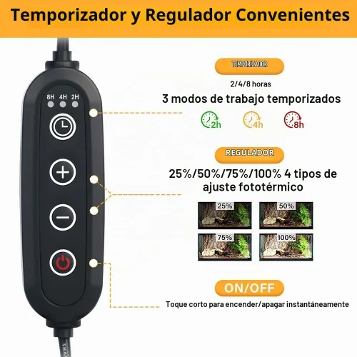 Vista 4 de Lámpara de calor para reptiles con abrazadera giratoria de 360° con bombilla de calor UVA UVB de 50 W, lámpara de calefacción de luz solar simulada