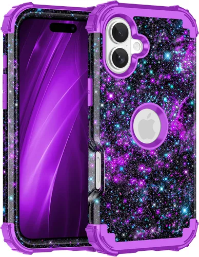 Vista 90 de Miqala Funda para iPhone 12, iPhone 12 Pro, que brilla en la oscuridad, tres capas, resistente a los golpes, protección de plástico duro + funda