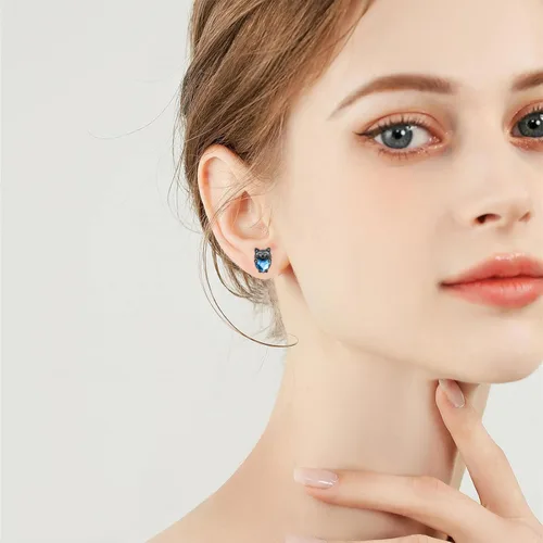 Vista 3 de Aretes de plata de ley 925 con diseño de gato, bonitos aretes de gato con diseño de gatito, joyería de regalo para mujeres y niñas, aretes
