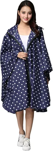 Vista 2 de Poncho impermeable de poliéster con capucha y cremallera, para mujer, poncho para lluvia para mujer.